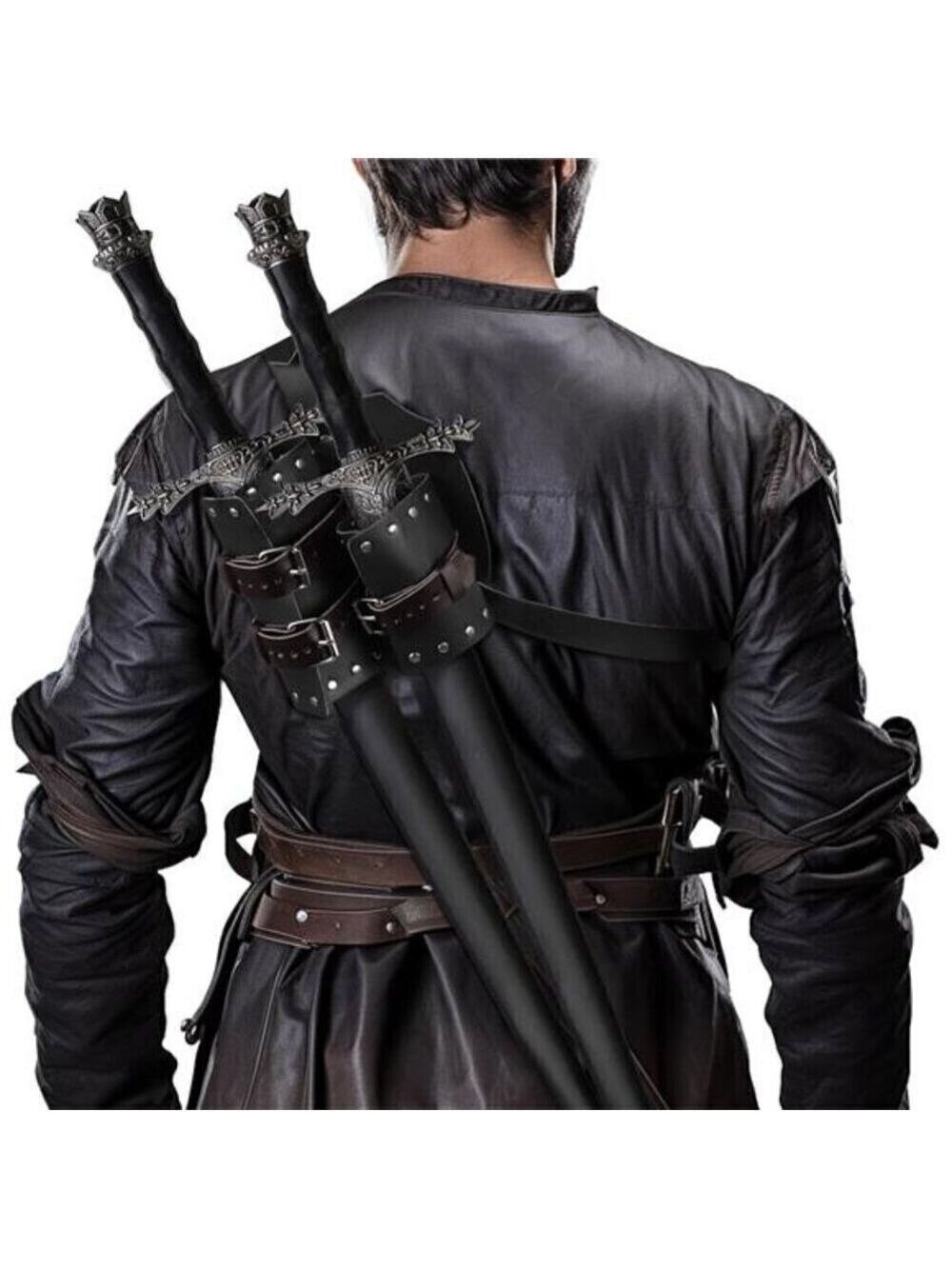 Medieval Leather Back Sword Shoulder Sheath Holster Renaissance Warrior Costume